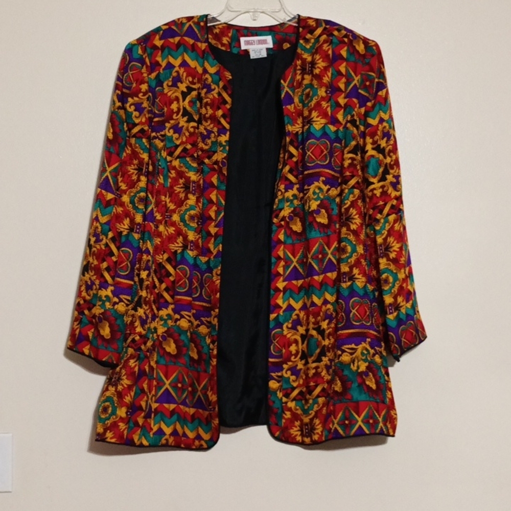 Maggy London Multi Color Vintage 100% Silk Jacket size 20